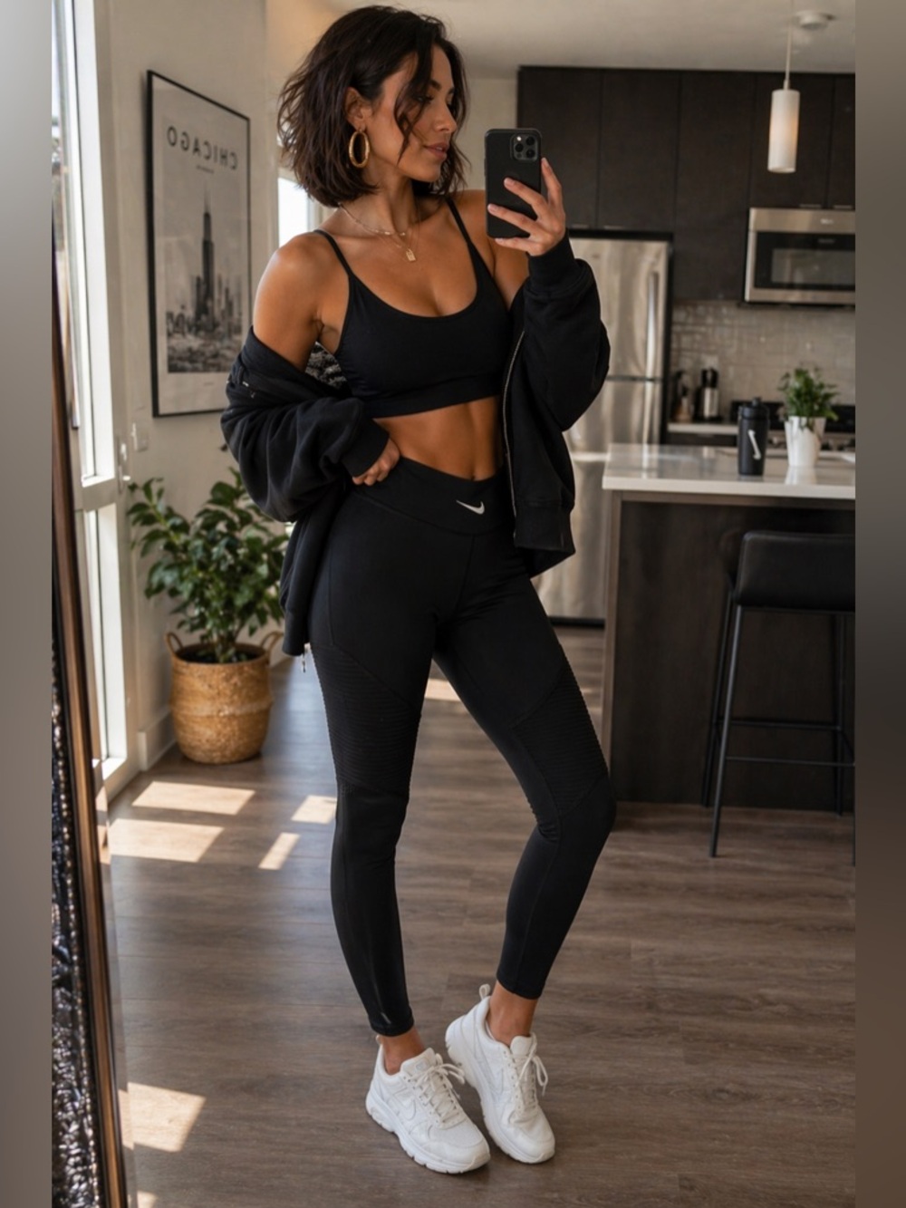 Nike AeroAdapt Moto Leggings Black Ribbed Panel Athletic Workout Pants Women’s M